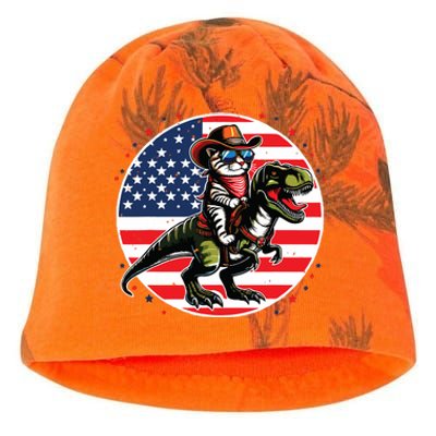 Funny Cowboy Cat Riding Dinosaur Usa Flag Trex 4th Of July Kati - Camo Knit Beanie