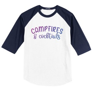 Funny Camping Campfires And Cocktails Gift Baseball Sleeve Shirt