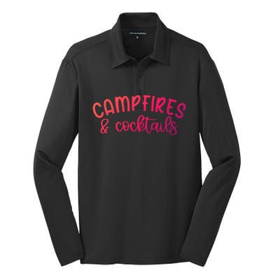 Funny Camping Campfires And Cocktails Gift Silk Touch Performance Long Sleeve Polo