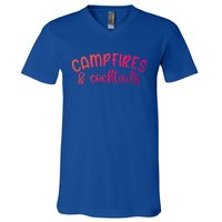 Funny Camping Campfires And Cocktails Gift V-Neck T-Shirt