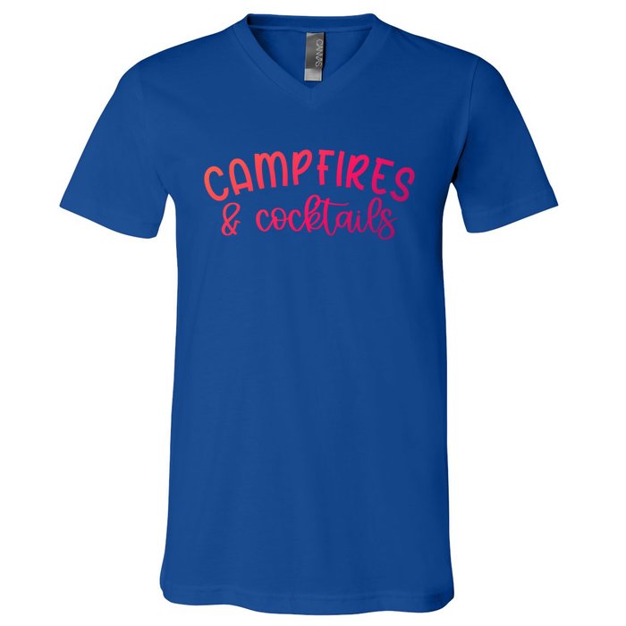 Funny Camping Campfires And Cocktails Gift V-Neck T-Shirt