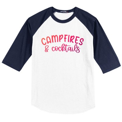 Funny Camping Campfires And Cocktails Gift Baseball Sleeve Shirt