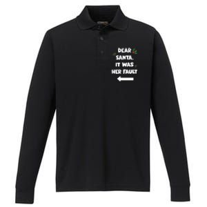 Funny Christmas Couples Funny Gift Dear Santa It Was Her Fault Funny Gift Performance Long Sleeve Polo