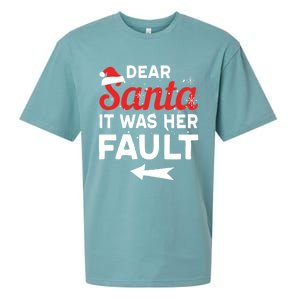 Funny Christmas Couples Outfit Dear Santa It Was Her Fault Great Gift Sueded Cloud Jersey T-Shirt