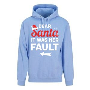 Funny Christmas Couples Outfit Dear Santa It Was Her Fault Great Gift Unisex Surf Hoodie