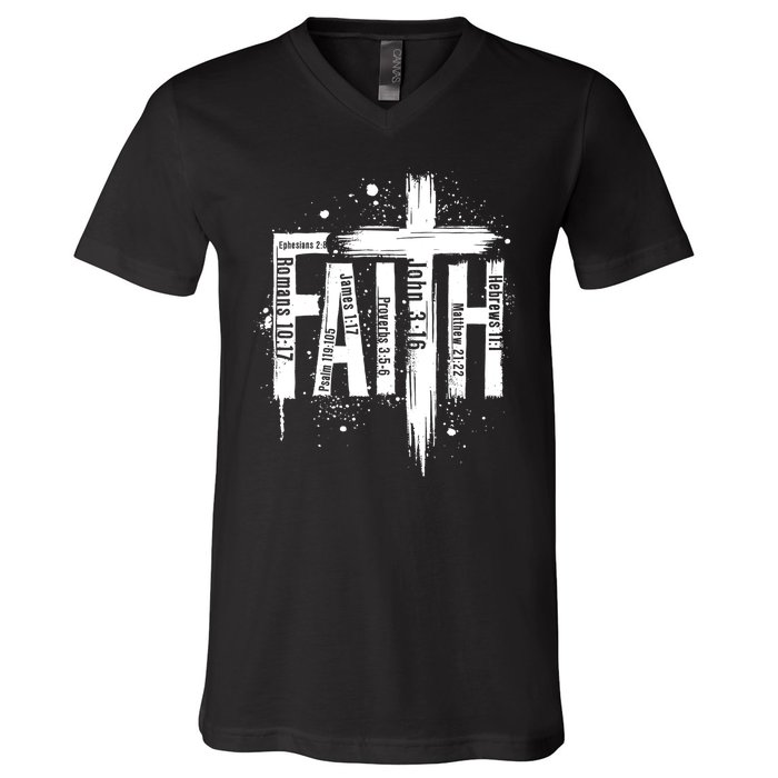 Faith Cross Christ Religious Inspirational Apparel V-Neck T-Shirt