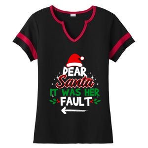 Funny Christmas Couples Outfit Dear Santa It Was Her Fault Meaningful Gift Ladies Halftime Notch Neck Tee