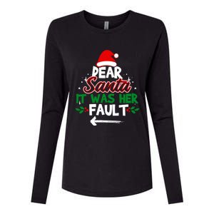 Funny Christmas Couples Outfit Dear Santa It Was Her Fault Meaningful Gift Womens Cotton Relaxed Long Sleeve T-Shirt