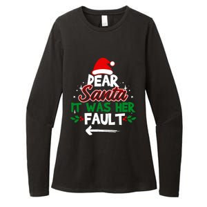 Funny Christmas Couples Outfit Dear Santa It Was Her Fault Meaningful Gift Womens CVC Long Sleeve Shirt