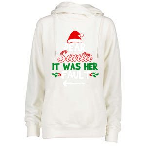 Funny Christmas Couples Outfit Dear Santa It Was Her Fault Meaningful Gift Womens Funnel Neck Pullover Hood