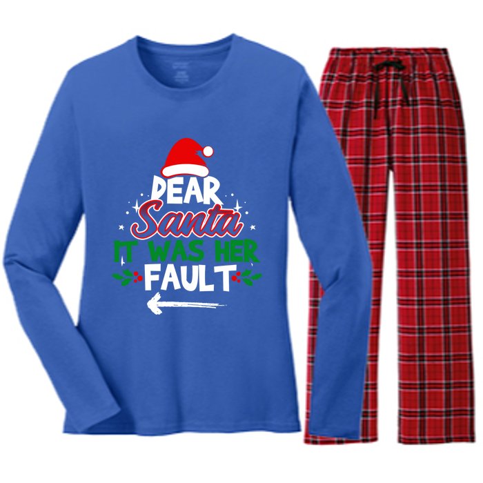 Funny Christmas Couples Outfit Dear Santa It Was Her Fault Meaningful Gift Women's Long Sleeve Flannel Pajama Set 