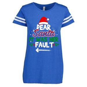 Funny Christmas Couples Outfit Dear Santa It Was Her Fault Meaningful Gift Enza Ladies Jersey Football T-Shirt