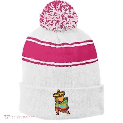 Funny Capybara Cinco De Mayo Rodent Dab Mexican Gift Stripe Pom Pom Beanie