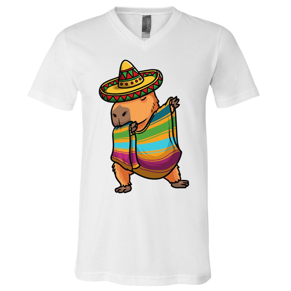 Funny Capybara Cinco De Mayo Rodent Dab Mexican Gift V-Neck T-Shirt