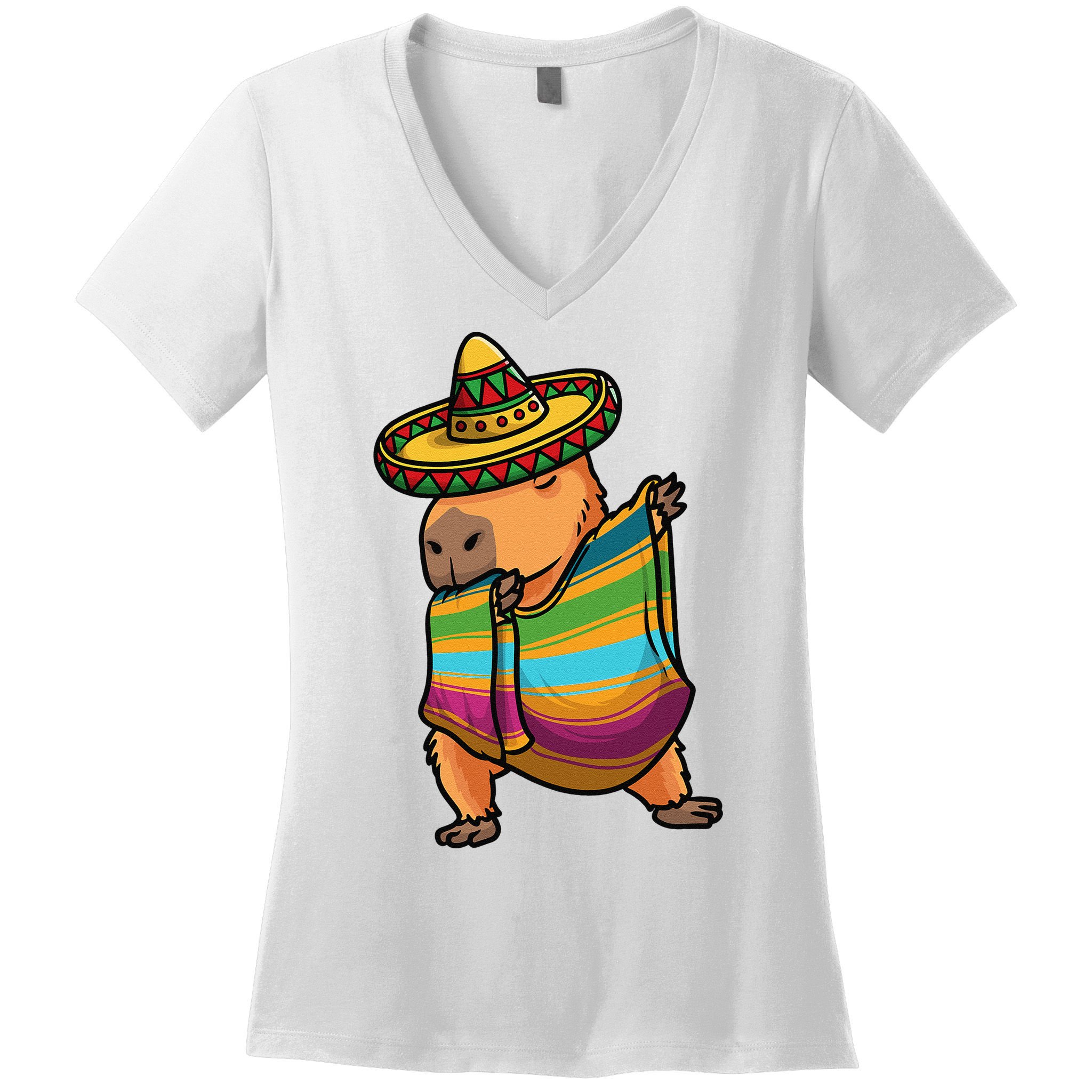 Funny Capybara Cinco De Mayo Rodent Dab Mexican Gift Women's V-Neck T-Shirt