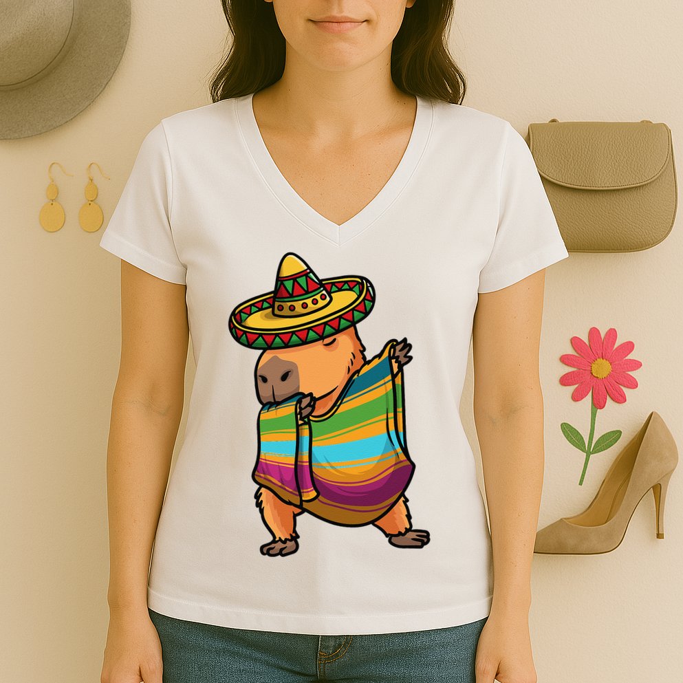 Funny Capybara Cinco De Mayo Rodent Dab Mexican Gift Women's V-Neck T-Shirt