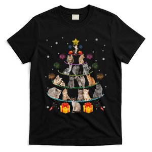 Funny Cats Christmas Tree Meowy Xmas Cats Tree Lights Gift T-Shirt