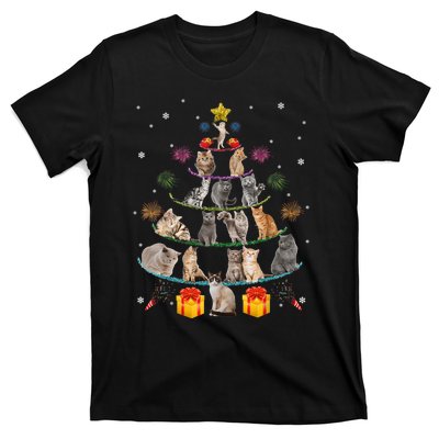 Funny Cats Christmas Tree Meowy Xmas Cats Tree Lights Gift T-Shirt