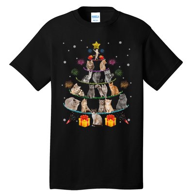 Funny Cats Christmas Tree Meowy Xmas Cats Tree Lights Gift Tall T-Shirt