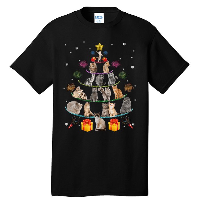 Funny Cats Christmas Tree Meowy Xmas Cats Tree Lights Gift Tall T-Shirt