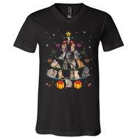 Funny Cats Christmas Tree Meowy Xmas Cats Tree Lights Gift V-Neck T-Shirt