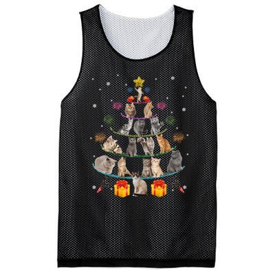 Funny Cats Christmas Tree Meowy Xmas Cats Tree Lights Gift Mesh Reversible Basketball Jersey Tank