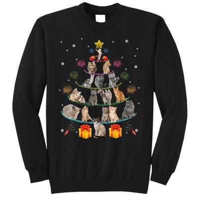 Funny Cats Christmas Tree Meowy Xmas Cats Tree Lights Gift Tall Sweatshirt