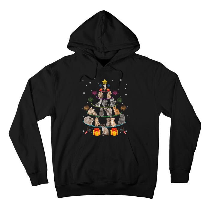 Funny Cats Christmas Tree Meowy Xmas Cats Tree Lights Gift Tall Hoodie