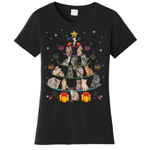 Funny Cats Christmas Tree Meowy Xmas Cats Tree Lights Gift Women's T-Shirt