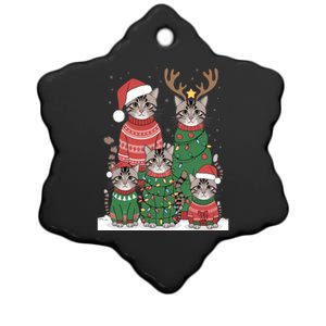 Funny Cat Christmas Light Santa Reindeer Holiday Xmas Cats Meaningful Gift Ceramic Star Ornament