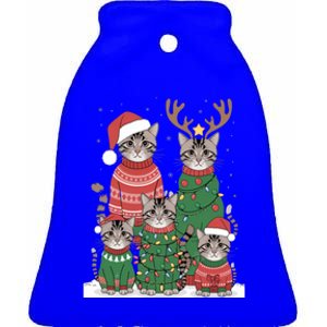 Funny Cat Christmas Light Santa Reindeer Holiday Xmas Cats Meaningful Gift Ceramic Bell Ornament