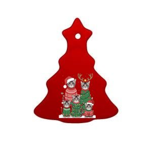 Funny Cat Christmas Light Santa Reindeer Holiday Xmas Cats Meaningful Gift Ceramic Tree Ornament