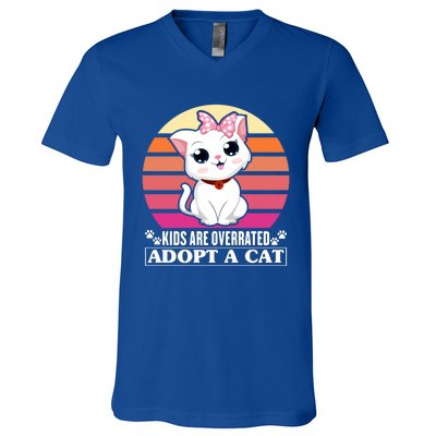 Funny Cute Cat Dad Cat Mom Are Overrated Adopt A Cat Gift V-Neck T-Shirt