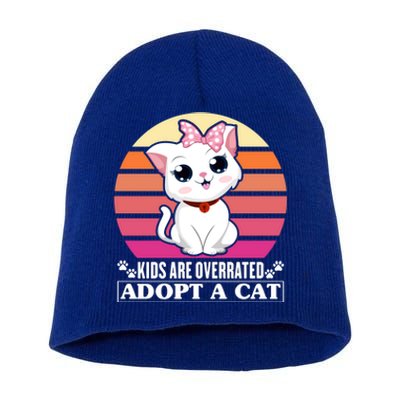 Funny Cute Cat Dad Cat Mom Are Overrated Adopt A Cat Gift Short Acrylic Beanie