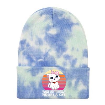 Funny Cute Cat Dad Cat Mom Are Overrated Adopt A Cat Gift Tie Dye 12in Knit Beanie