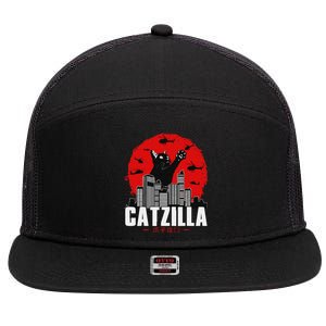 funny Catzilla Cute Cat Stuff For Cat Lover 7 Panel Mesh Trucker Snapback Hat