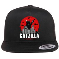 funny Catzilla Cute Cat Stuff For Cat Lover Flat Bill Trucker Hat