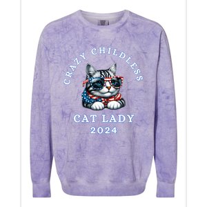 Funny Childless Crazy Cat Lady 2024 Crazy Cat Lady Funny Colorblast Crewneck Sweatshirt