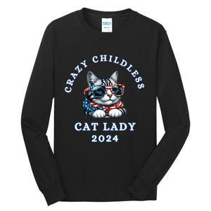 Funny Childless Crazy Cat Lady 2024 Crazy Cat Lady Funny Tall Long Sleeve T-Shirt