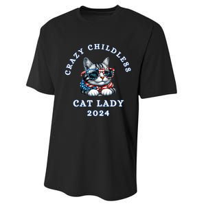 Funny Childless Crazy Cat Lady 2024 Crazy Cat Lady Funny Performance Sprint T-Shirt