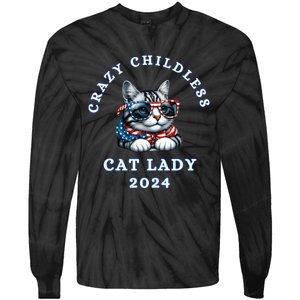 Funny Childless Crazy Cat Lady 2024 Crazy Cat Lady Funny Tie-Dye Long Sleeve Shirt