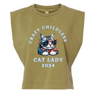 Funny Childless Crazy Cat Lady 2024 Crazy Cat Lady Funny Garment-Dyed Women's Muscle Tee