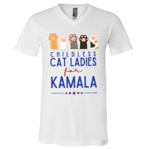 Funny Childless Cat Ladies For Kamala Harris 2024 President V-Neck T-Shirt