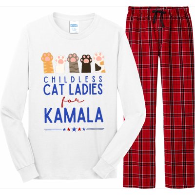 Funny Childless Cat Ladies For Kamala Harris 2024 President Long Sleeve Pajama Set