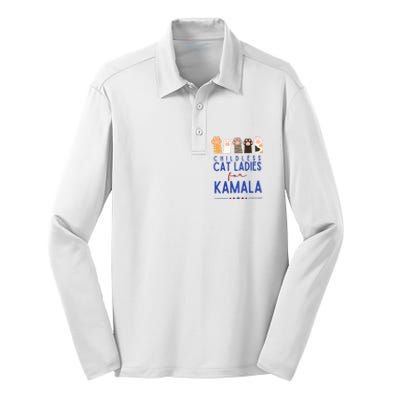 Funny Childless Cat Ladies For Kamala Harris 2024 President Silk Touch Performance Long Sleeve Polo