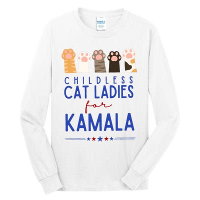 Funny Childless Cat Ladies For Kamala Harris 2024 President Tall Long Sleeve T-Shirt