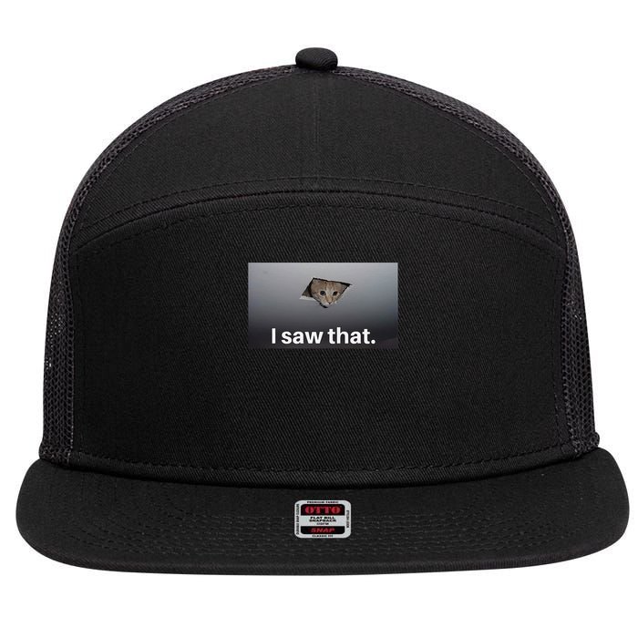 Funny Ceiling Cat I Saw That Judging Cat Watching You Meme 7 Panel Mesh Trucker Snapback Hat