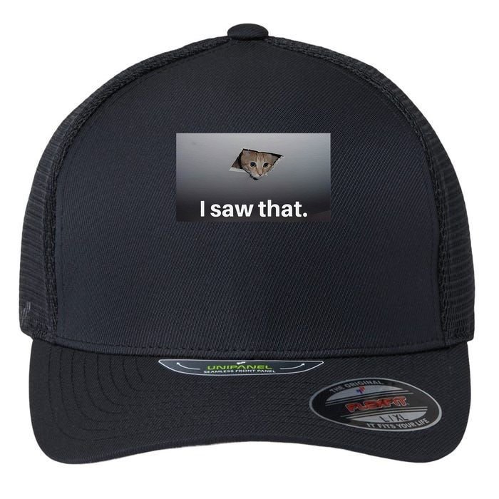 Funny Ceiling Cat I Saw That Judging Cat Watching You Meme Flexfit Unipanel Trucker Cap