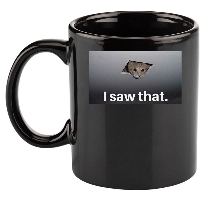 Funny Ceiling Cat I Saw That Judging Cat Watching You Meme 11oz C Handle Ceramic Mug