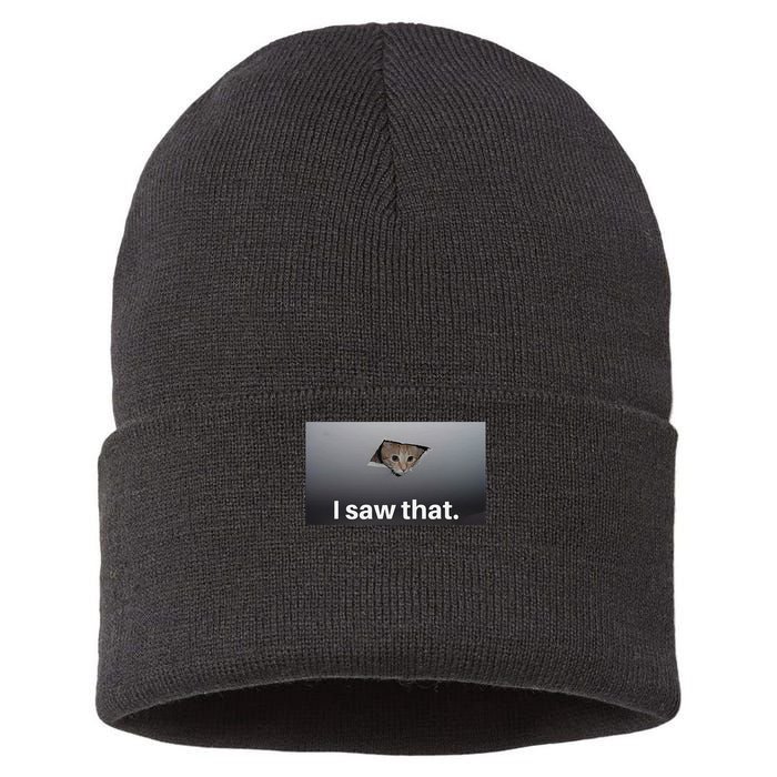 Funny Ceiling Cat I Saw That Judging Cat Watching You Meme Sustainable Knit Beanie